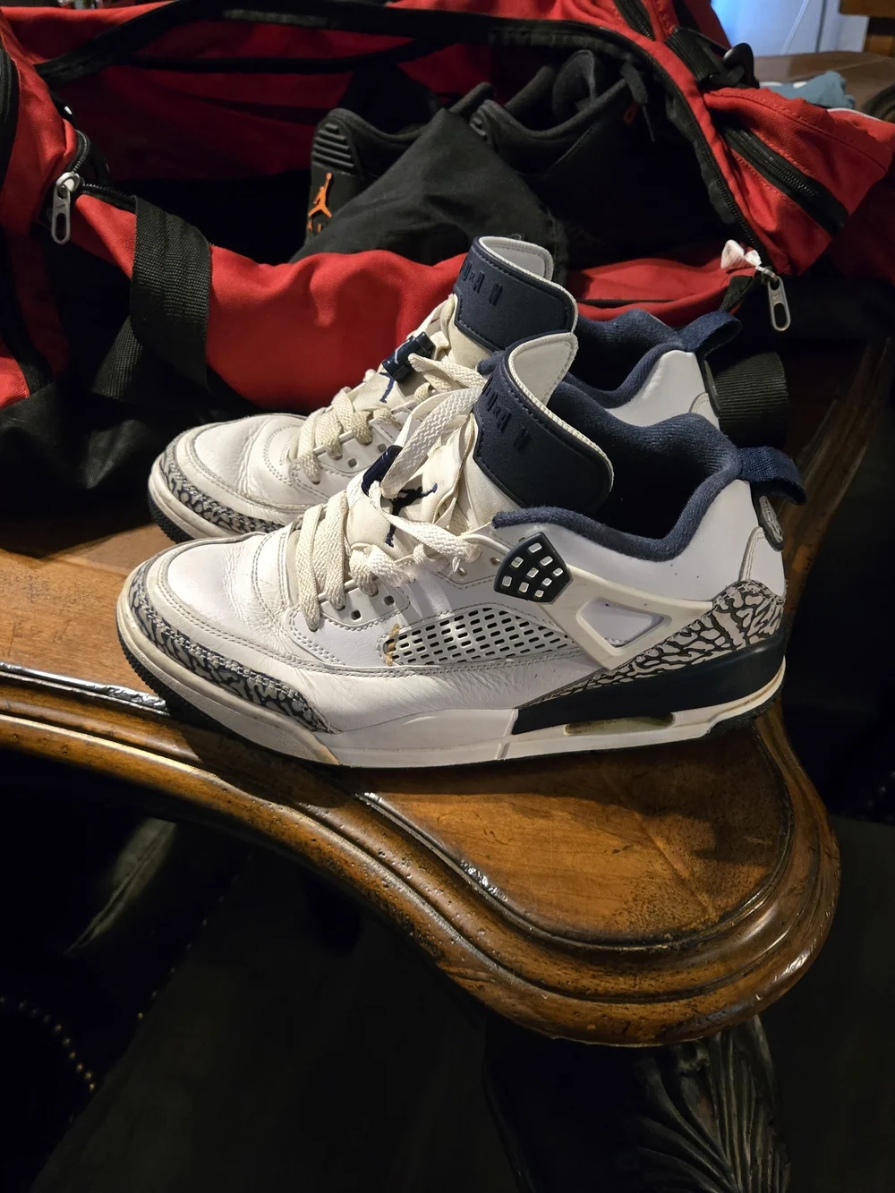 Jordan White and Navy Retro Basketball Sneakers